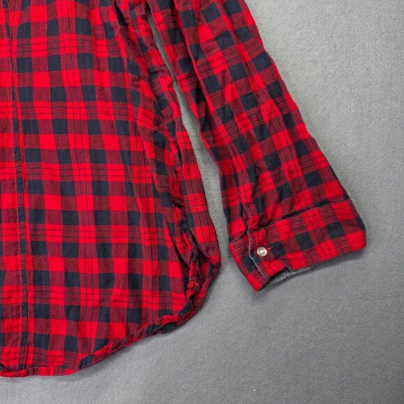 Cato Shirt Woman Plus 22-24W Red Black Plaid Contrasting Gray Trim Casual Layer - Picture 7 of 12